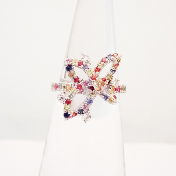 百花（ももか）－波の花－ プラチナ　全体図 プラチナ ダイヤモンド カラーサファイア 指輪 写真1