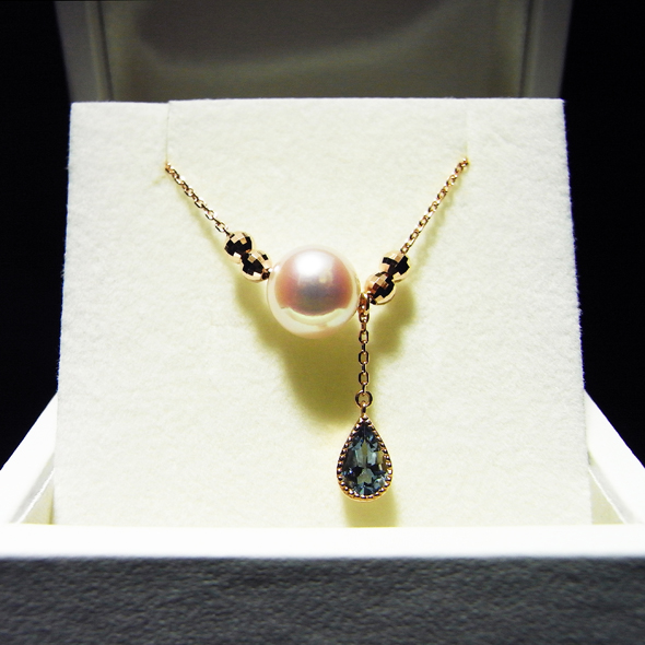 パールとアクアマリンのネックレス　全体図 K10ピンクゴールド 真珠 アクアマリン 写真1