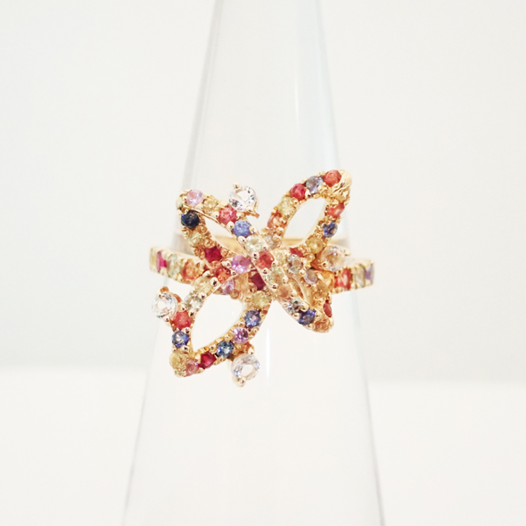 百花（ももか）－波の花－ ピンクゴールド　正面図 K18ピンクゴールド ダイヤモンド カラーサファイア 指輪 写真4