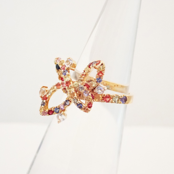 百花（ももか）－波の花－ ピンクゴールド　全体図 K18ピンクゴールド ダイヤモンド カラーサファイア 指輪 写真1