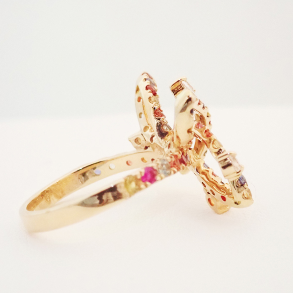 百花（ももか）－波の花－ ピンクゴールド　側面図 K18ピンクゴールド ダイヤモンド カラーサファイア 指輪 写真2