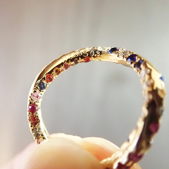 螺旋の指輪　拡大図 K18イエローゴールド ダイヤモンド カラーサファイア ブルーサファイア 写真6