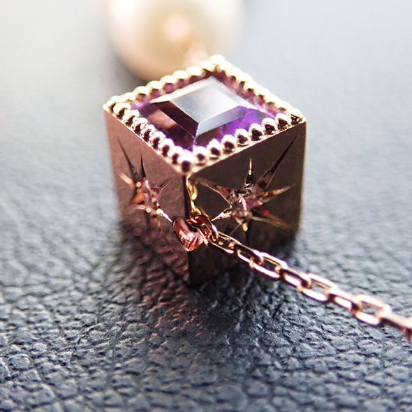 パールとアメジストのネックレス　アメジストの石座 K18ピンクゴールド 真珠 アメジスト ダイヤモンド 写真4
